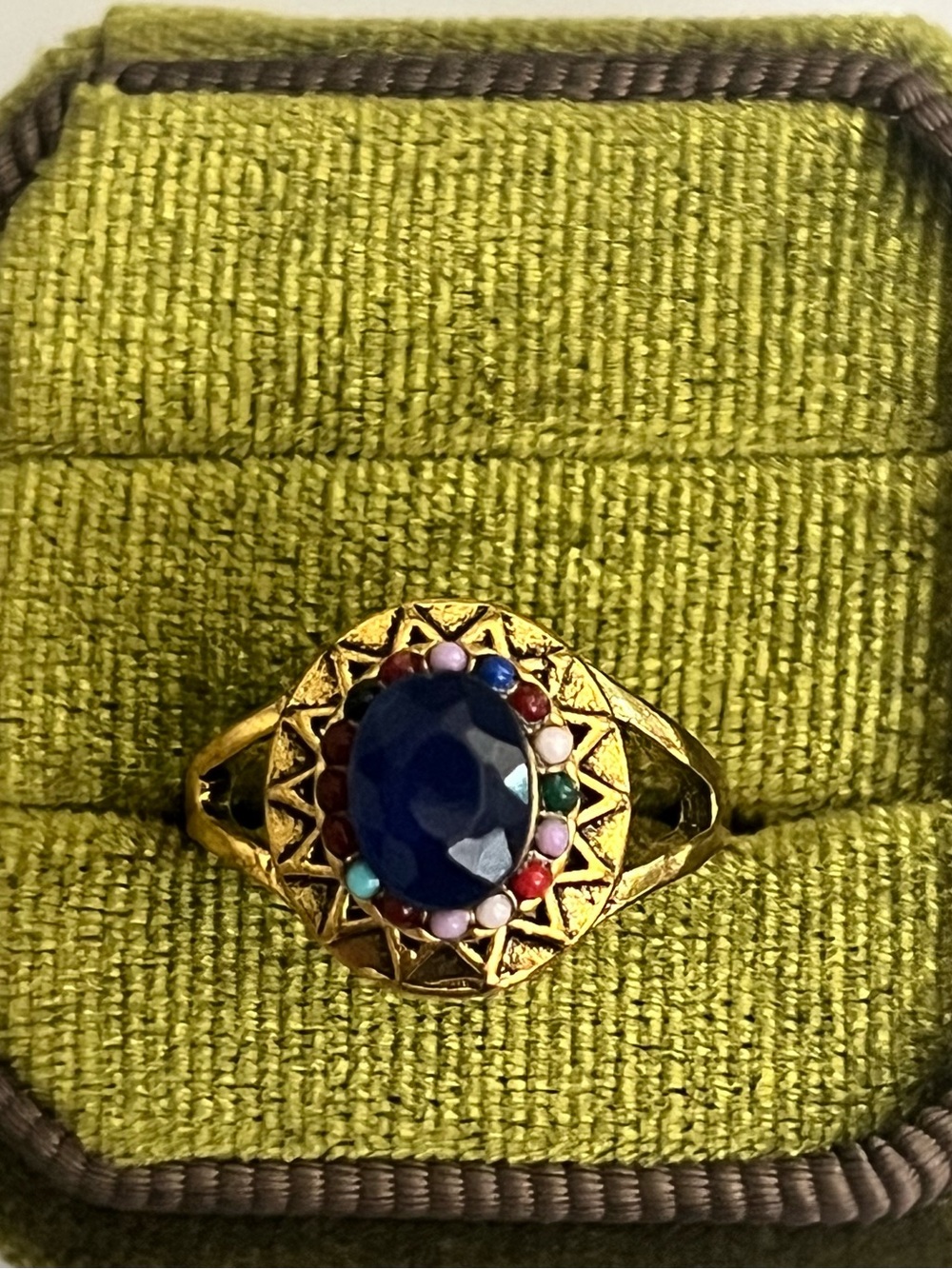 Vintage/Bohemian Design Stainless Steel Golden w/ Gemstones Statement Ring S 6